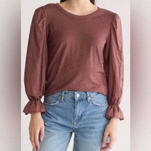 Nation LTD Carly Volume Sleeve Pima Cotton Pinot Noir Top Shirt Sz Large